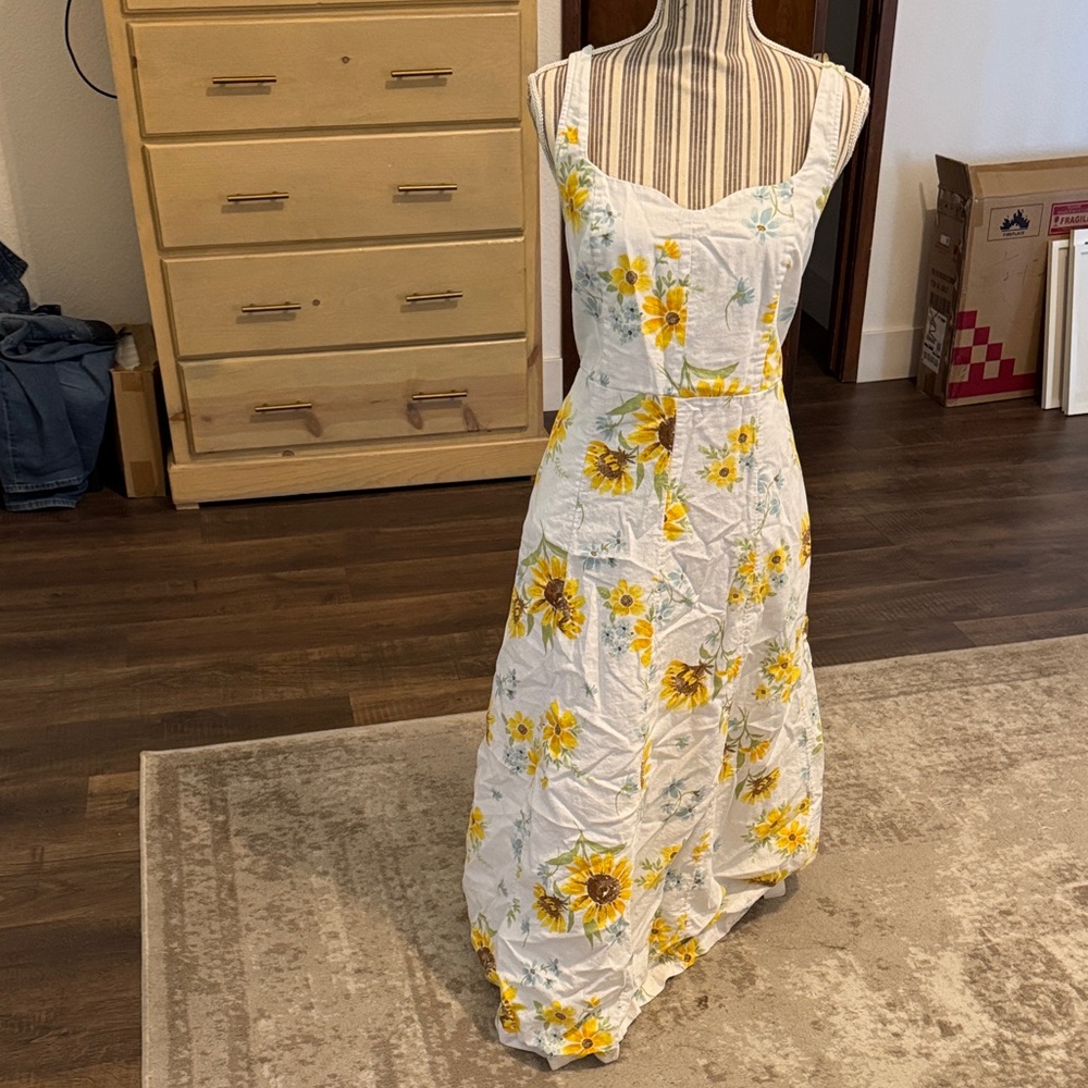 Old Navy White Maxi Dress with Sunflower Print